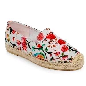 Rampage Women's Floral Bird Print Espadrilles Loafers Pink and Blue Size 9